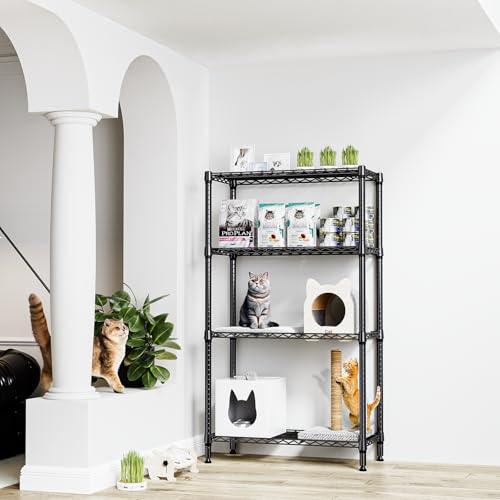 M MZG 1000 lbs 4 Tier Shelf Metal Storage Shelves Shelving Wire Rack Heavy Duty Closet Organizers for Garage Kitchen Bathroom Laundry Black 13.8" D x 35.4" W x 59.5" H - color: Black, size: 4 tier, 13.8" D x 35.4" W x 59.5" H
