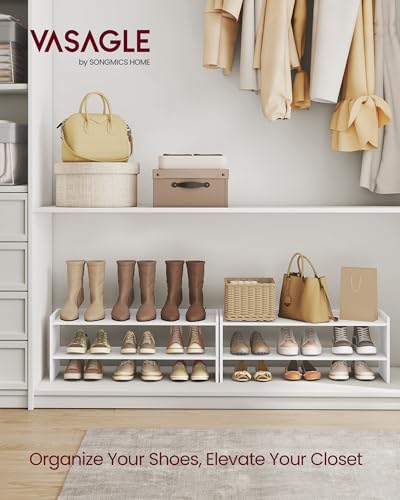 VASAGLE Shoe Rack for Closet, Stackable Shoe Organizer Shelf for Entryway, 2 Tiers, 11.7 x 32.3 x 14.2 Inches, White ULBS060WZ01S - size: 2 Tiers (32.3"W)