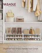 VASAGLE Shoe Rack for Closet, Stackable Shoe Organizer Shelf for Entryway, 2 Tiers, 11.7 x 32.3 x 14.2 Inches, White ULBS060WZ01S - size: 2 Tiers (32.3"W)