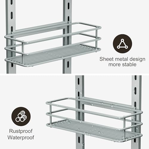 Orimade 4 Tier Adjustable Anti-slip Shower Caddy over Shower Head,Rustproof Bathroom Hanging shower Organizer with 4 Hooks for Razor,No Drilling Shower shelves Storage Rack, Light Grey - color: Light Grey - 4 Tier