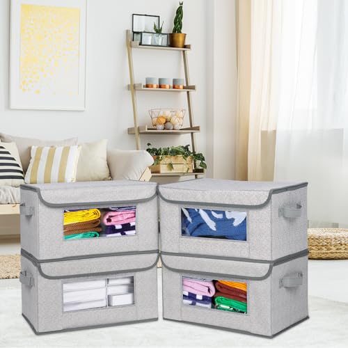 Univivi [4-Pack Fabric Storage Boxes Collapsible Storage Bins with Lids and Handles Cube Organizer Basket for Home, Closet, Bedroom (Gray, 14.4''x10''x8.3'') - color: Gray, size: 14''-4 Pack