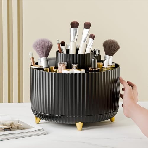 fanado 360° Rotate Makeup Brush Holder Organizer, Makeup Organizers Countertop, Makeup organization and Skincare Storage with Gift Box Packing for Vanity, Desktop, Bathroom (Black) - color: Black