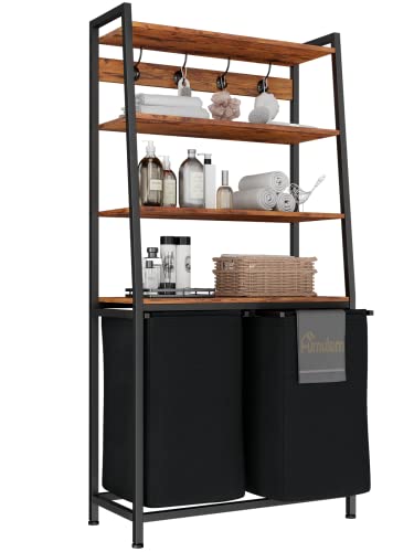 Furnulem 4 Tiers Laundry Hamper with Shelf and Hooks, Tall Laundry Basket Sorter with 2 Removable Bags, Double Clothes Hampers Organizers for Bathroom Bedroom - size: 2-Bag Laundry Hamper