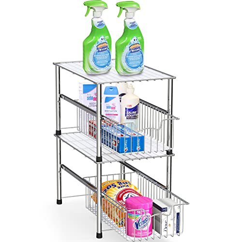 Simple Houseware Chrome Metal Stackable Storage Rack, 16.75 in L x 10.8 in W x 10.25 in H - color: Chrome