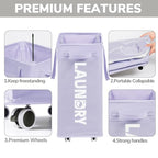 Goodpick Laundry Basket with Wheels,75L Collapsible Laundry Baskets with Removable Wash Bag, Clothes Laundry Hamper on Wheels, Light Purple - color: Light Purple 1-Pack