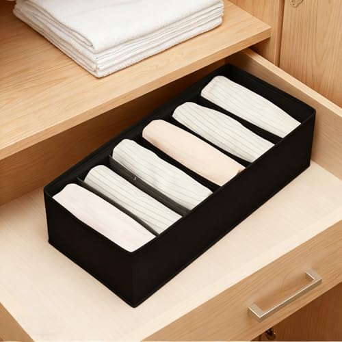 1 Pcs Drawer Organizer Storage Box for Underwear Socks Closet Divider for Wardrobe Dresser Vanity Space Saving Use(6-Grid Black) - color: Black-3, size: Small