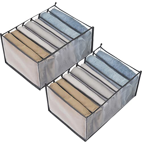 Cosmos 2 Pcs Clothes Organizer Foldable Wardrobe Clothes Drawer Organizers Breathable Mesh Clothing Organizer Box for Thin Jeans, Pants T-Shirts Legging (Large - 7 Grids for Jeans) - size: Large - 7 Grids for Jeans