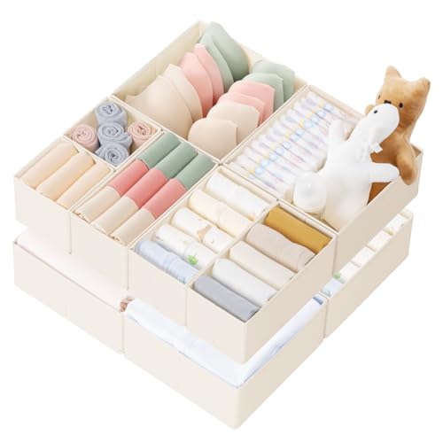 Criusia Drawer Organizer Clothes, 10 Pack Dresser Organizer for Baby Clothes, Underwear, Sock- Foldable Closet Organization and Storage Dividers Bins for Nursery, Bedroom (Beige) - color: Beige, size: 10PACK