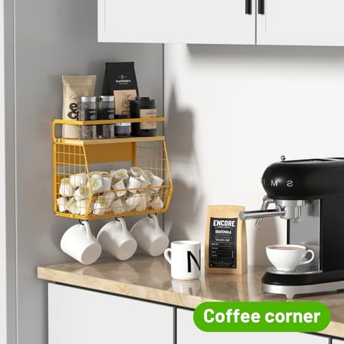 Magnetic Shelf for Fridge with Wood Lid, Fruit Potato and Onion Storage Bins, Pantry Organizers & Storage, Large Container Magnetic Spice Rack for Refrigerator, Kitchen Counter, Cabinet (Yellow, 2) - color: Yellow, size: 2-Regular