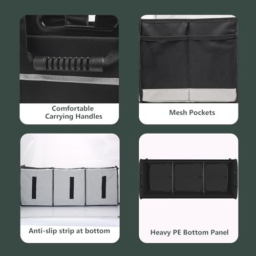 AOPHY Trunk Organizer for Car, 95L Large Capacity Storage with Non-Slip Bottom Strips and 2 Retractable Straps, Cargo Organizer for Suv, Truck, Sedan, Waterproof Portable Car Organizers for Women Men - color: Black Gray