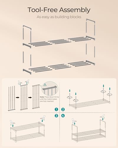 SONGMICS Shoe Rack, 2-Tier Shoe Organizer, Metal Storage Shelf, Upright or Upside Down, for 12-15 Pairs, Stackable, for Entryway, 11.8 x 36.2 x 14.6 Inches, Gray ULSA012G01 - color: Grey, size: 2 Tiers (36.2"w)