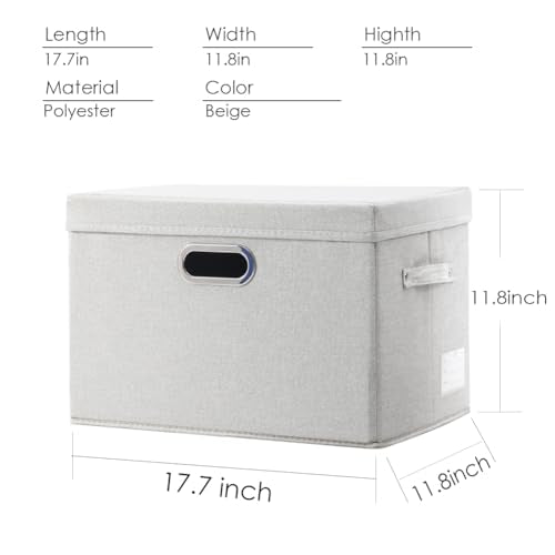 PRANDOM Large Collapsible Storage Bins with Lids [3-Pack] Fabric Foldable Storage Boxes Organizer Containers Baskets Cube with Cover for Home Bedroom Closet Office Beige(17.3x11.8x11.8) - color: Beige, size: L(3-Pack)