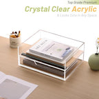 SANRUI 2-Tier Paper Letter Tray Organizer with Sliding Drawer,Stackable Desk Organizer,Acrylic Paper Tray for Office,Home or School,Clear - style: 2 Tier Horizontal File Tray with Drawer