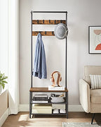 VASAGLE Hall Tree with Bench and Shoe Storage, Entryway Bench with Coat Rack Stand and Shoe Rack, 9 Movable Hooks, Top Bar, Fabric Shelves, Industrial, Rustic Brown and Black UHSR411B01 - color: Rustic Brown + Black, size: 25.2"W