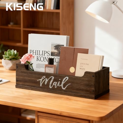White Wooden Mail Organizer Countertop (Brown + White) - color: Brown + White
