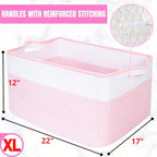MINTWOOD Design 22in Extra Large Blanket Basket Holder Living Room, Rectangle Rope Woven Storage Basket with Handles for Laundry, Pool Towels, and Shoes, Dog Toy Organizer Bin Box, Light Pink - color: Light Pink