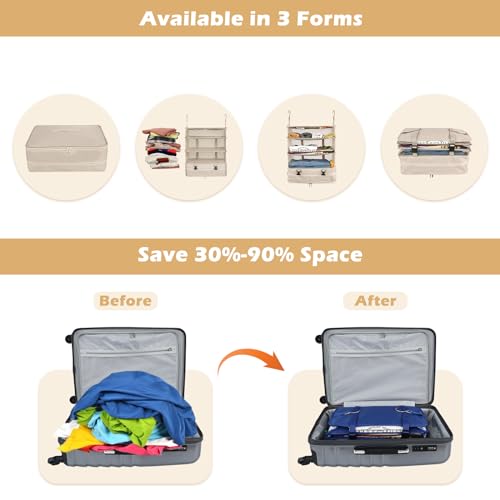Surblue Hanging Closet Storage Bag Collapsible 3-Shelf Washable Oxford Fabric with 2 Hooks (XL 17.71 * 11.81 * 20in, Beige) - color: Beige, size: XL 17.71*11.81*20in