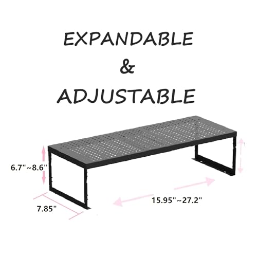 Stackable Expandable Metal Shelf Organizer - Adjustable Wire Storage Rack with Holes for Kitchen, Bathroom, Cabinet, Office - Space Saving, Durable & Sturdy Design（2PACKS/Medium/Black - color: 2packs/Medium/Black, size: Medium