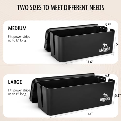DMoose Cable Management Box - 2 Pack Medium & Large Cord Organizer for Desk & Floor, Cable Organizer Box for Child & Pet - Cable Box Hider for Tidy Office & Home, Power Strip Cover (Black - Pack of 2) - color: Pack of 2 - Black
