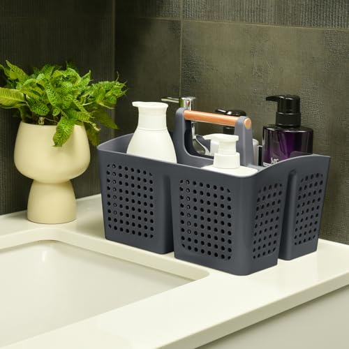 Portable Shower Caddy Basket with Compartments, Plastic Divided Cleaning Caddy Organizer Storage Tote with Handle for Bathroom, College, Dorm Room Essentials, Dark Gray - color: Dark Gray