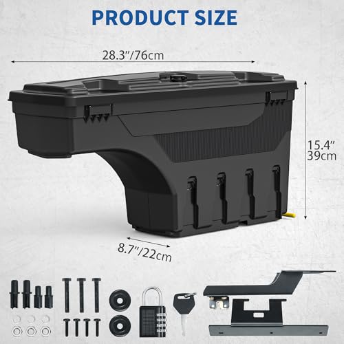 oEdRo Truck Bed Storage Tool Box Fits 2015-2026 Ford F150 Passenger Side, 180 Degree Rotation Rear Tool Boxs with Lockable Lid & Password Padlock, Black Waterproof Wheel Well Storage - size: Passenger Side