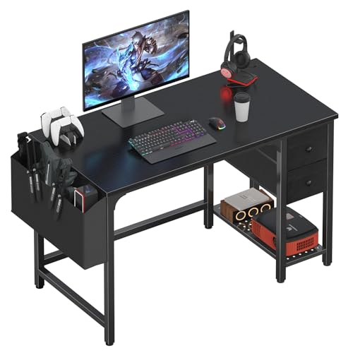Lufeiya Computer Desk with Fabric Drawers, 40 Inch Reversible Gaming Desk for Small Space Home Office, Modern Simple Study Writing Table PC Desks for Bedroom, Black - color: Black, size: 40 inch
