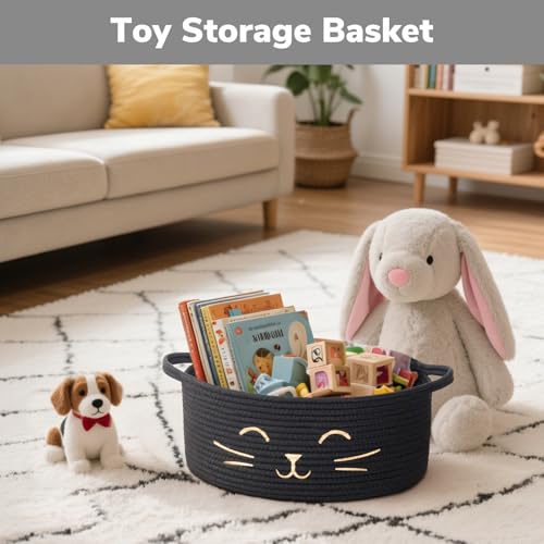Cat Toy Basket, 13.8" x 6" Black Woven Basket for Gifts, Decorative Storage Basket for Nursery Living Room, Pet Dog Toy Storage - color: Black, size: 13.8"W x 6"H