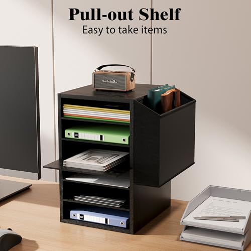 Unionly, Literature Organization Paper Storage Slot, Office Desk File Organizer, Desktop Wood Mailbox For Teacher Classroom, 6 Tier Adjustable Countertop Mail Sorter, Mailboxes With Name Slots, Black - color: Black, size: 6 Slots