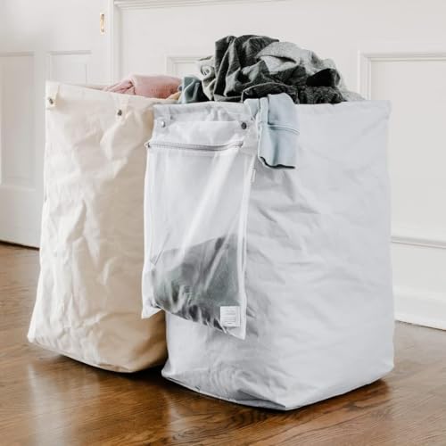 Full Circle Loads of Fun Collapsible Hamper – Laundry Basket for Dirty Clothes & Towels – Tall Standing Organic Cotton Laundry Bag with Long Handles - Ideal for Bathroom, Bedroom or Kids’ Room, Gray - color: Gray