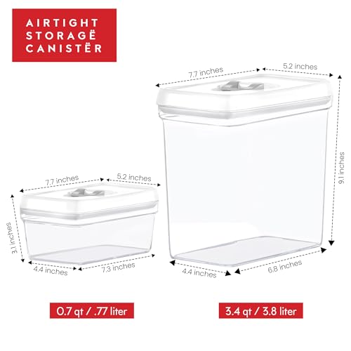 DWËLLZA KITCHEN Large Airtight Food Storage Containers with White Lids (3.8L, 0.8L) - Clear Plastic Bulk Food Pantry & Kitchen Storage Containers for Flour, Sugar 4 Pc BPA-Free, Keeps Fresh & Dry - color: 06 - 3.8 liters & .77 liter (Set of 4)