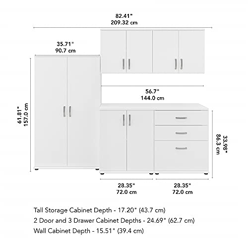 Bush Business Furniture Universal 5 Piece Modular Closet Storage Set with Floor and Wall Cabinets, White, (CLS003WH) - color: White