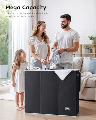 SOLEDI 180L Laundry Hamper 3 Section, Extra Large Laundry Hamper with Lid, Dirty Clothes Hamper with Sturdy Handle, Large Laundry Basket Organizer for Laundry Room, Bedroom, Hampers for Laundry - color: Black, size: 180L