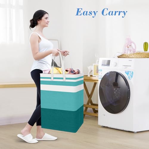 BlissTotes 3-Pack Laundry Basket, Freestanding＆Waterproof Laundry Hamper, Collapsible Tall Clothes Hamper with Easy Carry Handles for Clothes, Towels in the Family and Dorm,Gradient Green,88L - color: Green, size: 88L