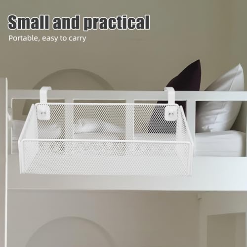 PartyKindom Hanging Bed Organizer, Metal Wire Bedside Caddy with Removable Hooks Spacious Bunk Bed Storage Basket Shelf for Phone Books Aesthetic Dorm Room Essentials Nightstand Alternative (White) - color: White
