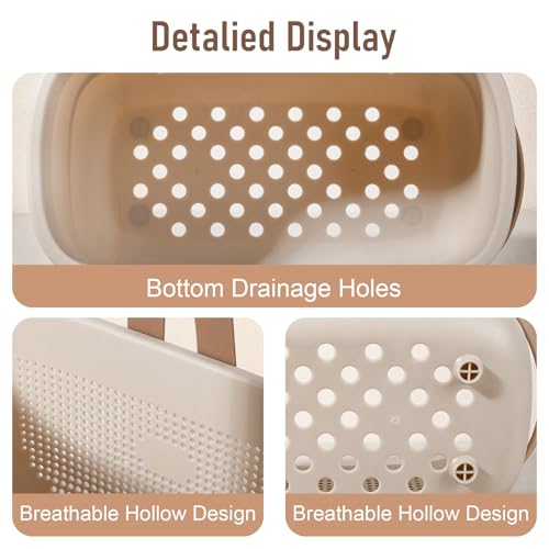 JiatuA Plastic Storage Basket with Handle Portable Shower Caddy Tote Organizer Basket Bin for Bathroom Kitchen Dorm Room Bedroom, Beige - color: Beige, size: Large