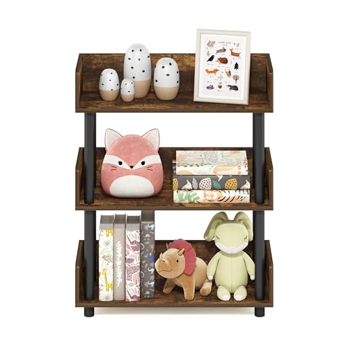 Furinno TURN-N-TUBE Display Shelf, 3-Tier Storage Shelves with Side Panels, Open Shelves Book Shelf with Rounded Corner Top Edges, for Organization and Storage, Living Room, Home Office, Amber Pine - color: Amber Pine/Black, size: 3-Tier Display Rack