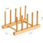 HBlife Bamboo Dish Plate Bowl Cup Book Pot Lid Cutting Board Drying Rack Stand Drainer Storage Holder Organizer Kitchen Cabinet（Keep Dry） - color: Bamboo 4 Slots 1pcs