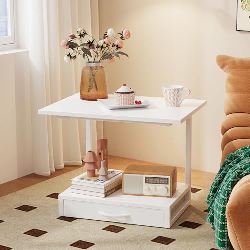 YAOHUOO 2-Tier Desktop Printer Stand with Fabric Drawer, Prtiner Table with Storage Shelf, Desk Organizer for Home Office,3D Printer,Fax Machine,Scanner, 19.6"x14.9" White - color: White, size: Large