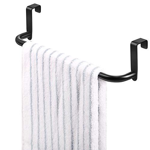 2 Pieces Metal Towel Bar Kitchen Cabinet Steel Towel Rack Bar for Hanging on Inside or Outside of Doors, Home Kitchen Bathroom(Black) - color: Black