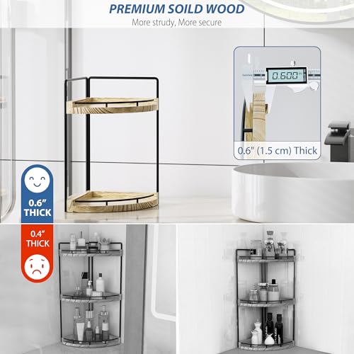 Corner Bathroom Counter Organizer, 2 Tier Wood Vanity Storage, Waterproof Skincare Shelf for Kitchen & Toiletries Decor, Dresser (Rustic-2 Tier) - color: Rustic-2 Tier