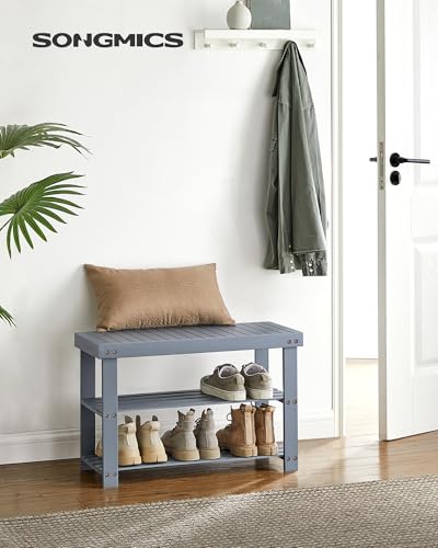 SONGMICS Shoe Rack Bench, 3-Tier Bamboo Shoe Storage Organizer, Entryway Bench, Holds Up to 286 lb, 11.3 x 27.6 x 17.8 Inches, for Entryway Bathroom Bedroom, Grey ULBS04GY - color: Grey, size: 27.6"W