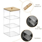 Hipiwe 3 Tiers Acrylic Cotton Swab Organizer Clear Qtip Holder with Lid Stackable Bathroom Accessories Storage Box for Office Living Room Bathroom, 3.7 x 3.5 x 7.8 Inch