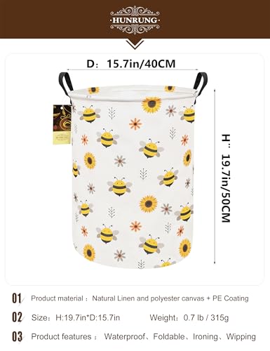 Collapsible Fabric Storage Basket, Waterproof Laundry Hamper with Handles, Round Storage Bin for Clothes Toys, Foldable Organizer for Bedroom Nursery Bathroom(Round-Bee) - color: Round-Bee