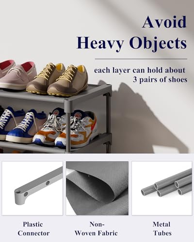 Kitsure Shoe Rack - Non-Woven Shoe Rack Shelf, Shoe Organizer for Closet, Entryway, Garage & Corridor, Stackable Shoe Shelves, 27.5" Wide - 3 Tier, Grey - color: Grey, size: 27.5" Wide - 3 Tier