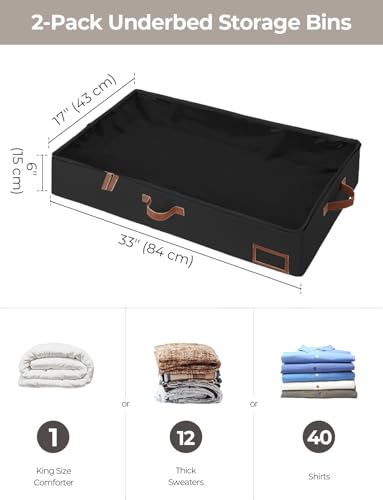 StorageWorks Large Under Bed Storage Containers with Handles and Label Holder, 2 Pack Ultra-thick Fabric Underbed Bins, Closet Organizer for Clothes, Blankets, Sweater - color: Black, size: Large-without Wheels