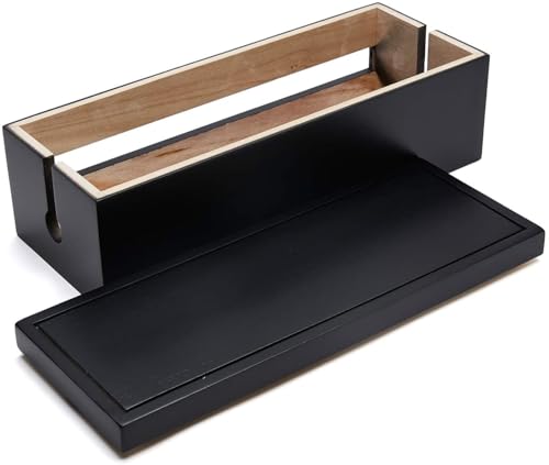 Changsuo Cable Management Box Wooden Cord Organizer Box for Extension Cord Power Stripe Surge Protector Wire Management Concealer Organizer Cover Hider for Desktop Home Office Kitchen (Black) - color: Black