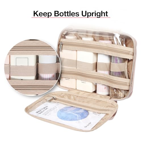BAGSMART Toiletry Bag Hanging Travel Makeup Organizer with TSA Approved Transparent Cosmetic Bag Makeup Bag for Full Sized Toiletries, Medium-Pink - color: Pink, size: Standard
