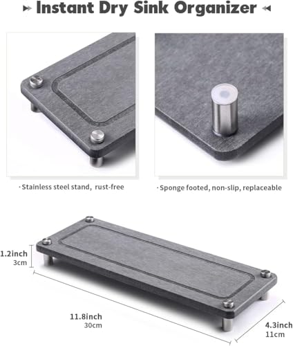 Kitchen Sink Caddy Water Absorbing Stone Tray For Sink, Diatomite Bathroom Countertop Tray Organizer, Faucet Stone Drying Mat Coaster Soap Dish Sponge Dispenser Holder (Grey) - color: Grey