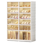 EHAMILY 6 Tier Foldable Shoe Rack Organizer for Closet 12-24Pairs Plastic Collapsible Shoe Shelf for front door entrance Stackable Clear Folding Shoes Storage Boxes XLarge Shoe Cabinet - size: 6 Tiers 24 Pairs