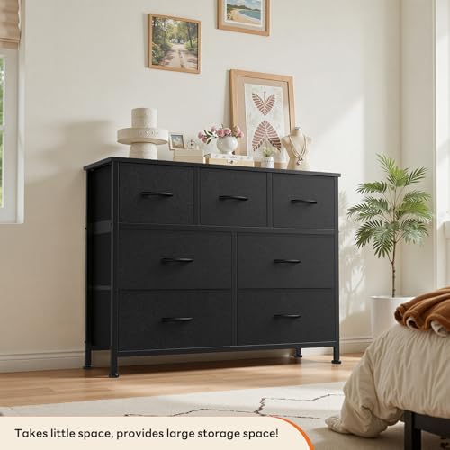 Sweetcrispy 7 Drawer Dresser with Fabric Bins Fabric Storage Tower Organizer for Bedroom Closet Hallway Entryway Tall Chest of Drawers with Steel Frame Wood Top Easy Pull Handles,Black - color: Black, size: 11.8"D x 39.3"W x 30.3"H (7 Drawers)